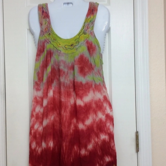 NWT Pams Collection sz freesize Red & Lime Green Tie Dyed Beach Cover-up - Picture 3 of 4